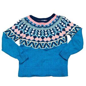 Sundance Fair Isle Knit Sweater Teal Pink Geometric Cotton/Wool Blend Womens M